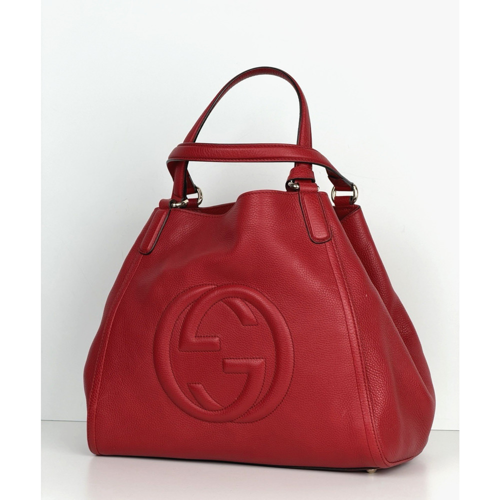 Gucci Soho Top Handle Tote Bag Medium in Pebbled Red Calfskin Leather S